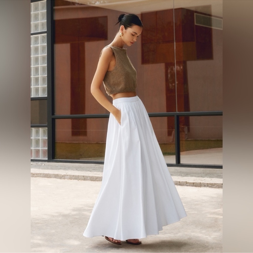 Lined White Midi Skirt
